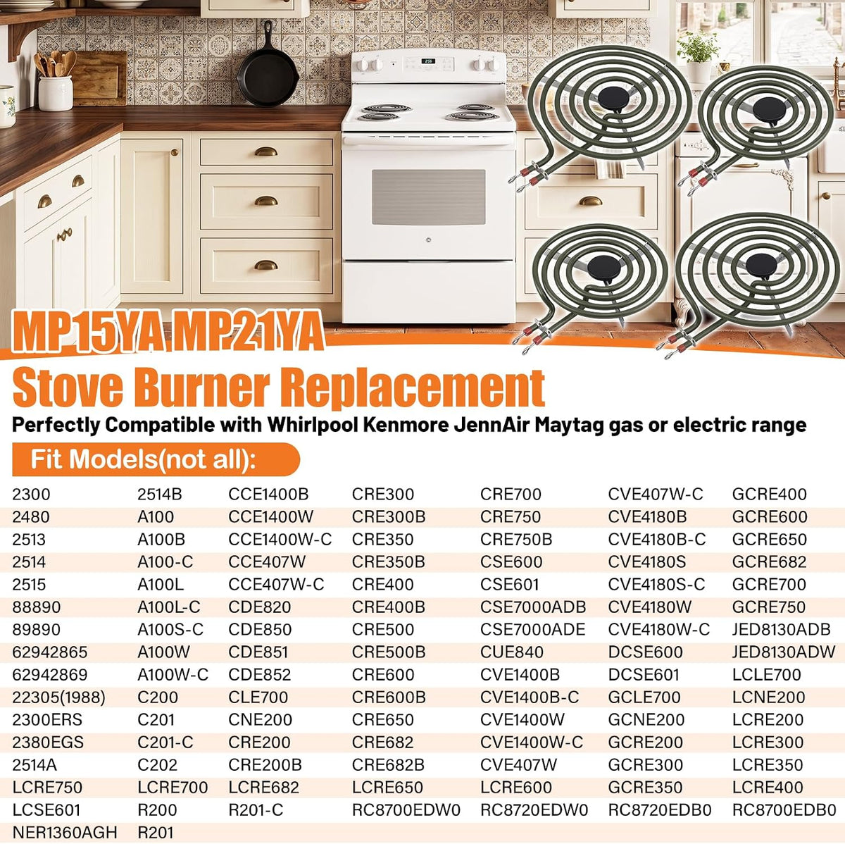 MP22YA Electric Range Burner Element Unit Set For Whirlpool Stove Burners