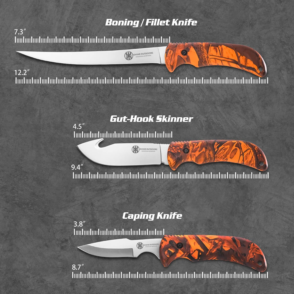 Hunting Deer Knife Set Field Dressing Kit Portable Game Processor Set Red Maple Camo Handle, 8 Pieces | Red Maple