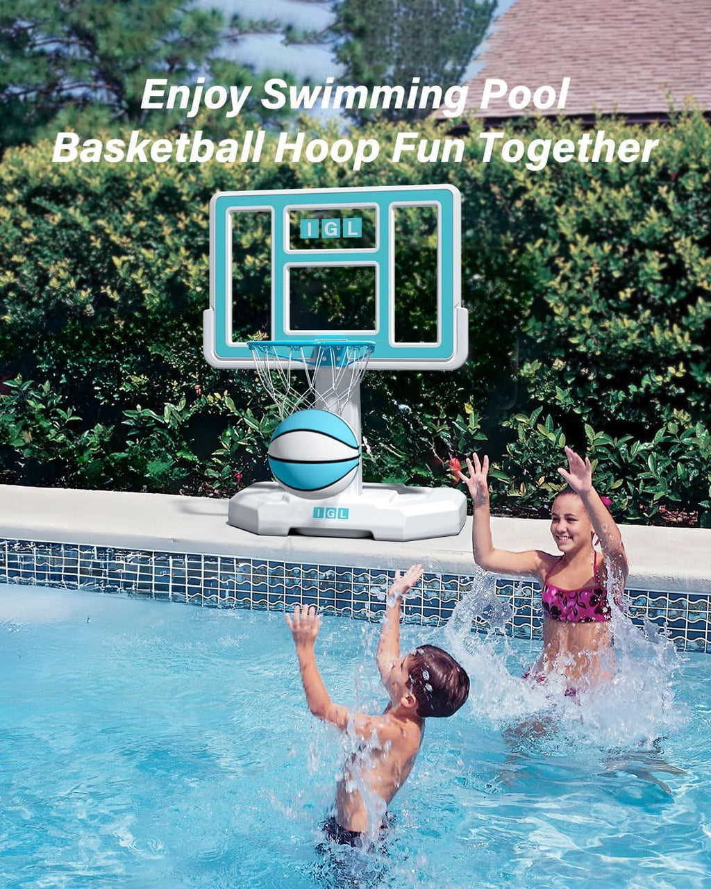 Pool Basketball Hoop Outdoor, Outdoor Poolside Basketball Hoop, Base & Stand Double Water Storage with 2 Ball &