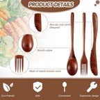 24 Pcs Wooden Utensils for Eating Wooden Spoon Fork Knife Set