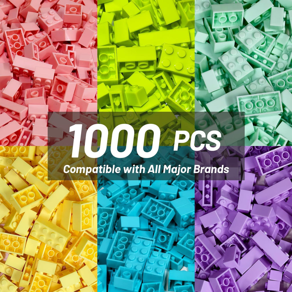 1000 Piece Bulk Building Bricks, Pastel Basic Blocks Set