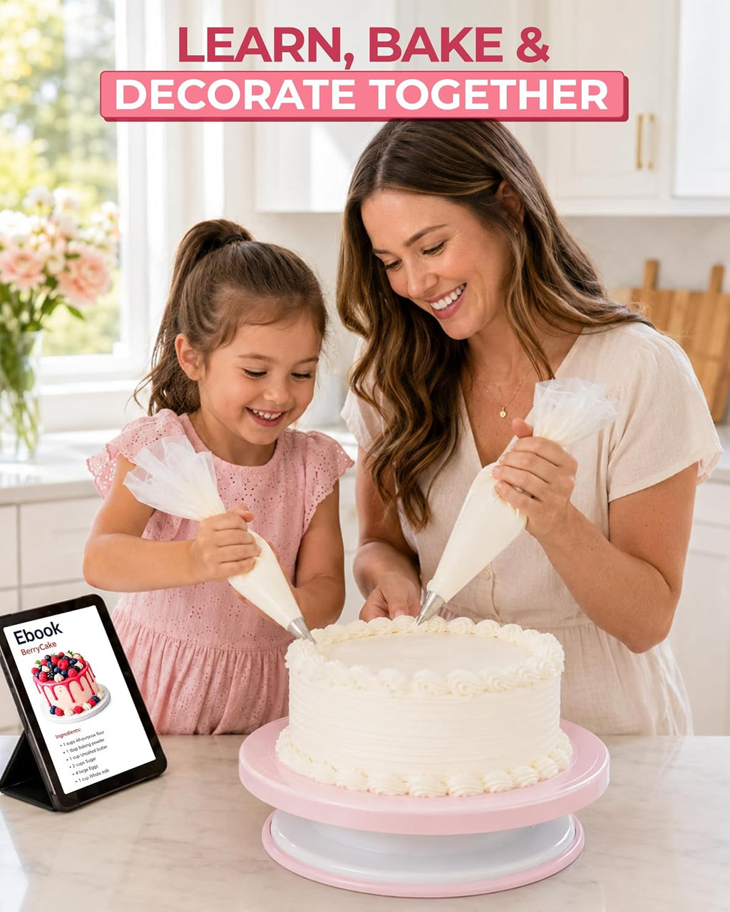 11 Inch Plastic Cake Decorating Turntable, Rotating Cake Stand for Beginners, Smooth Clockwise & Counterclockwise