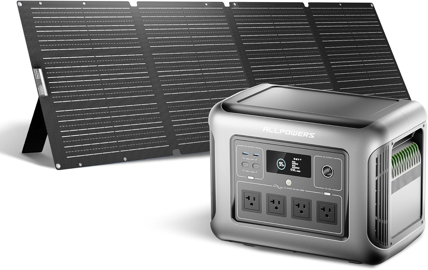 Solar Generator R1500 LITE with 200W Foldable Solar Panel,1056Wh Portable Power Station LiFePO4 (LFP) Battery,1600W