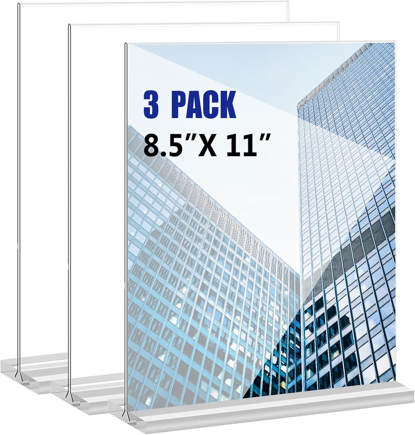 Acrylic Sign Holder 8.5x11 Inches 3 Pack T Shape Desktop Display Stand Vertical Double Sided Clear Table Menu Flyer