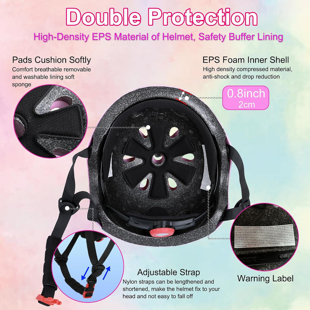 Kids Bike Helmet with Knee Elbow Pads Set for Toddler and Big Kids | Adjustable for 3-5-8-14 Kids, DIY Stickers, From