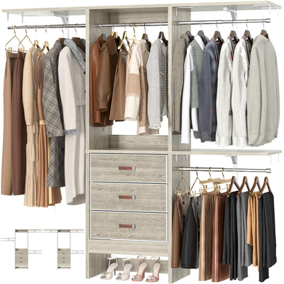 5FT Small Closet System with 3 Fabric Drawers, 60'' Walk In Closet Organizer System With 3 Adjustable Shelves, Heavy