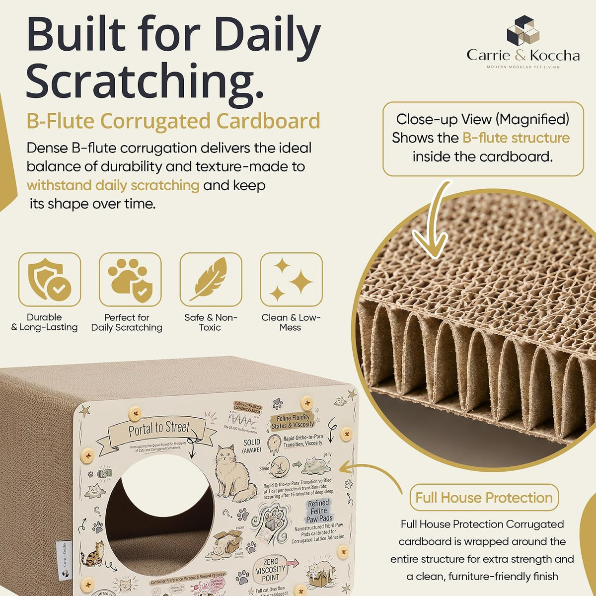 Carrie & Koccha Cardboard Cat Scratcher House for Indoor Cats - Science