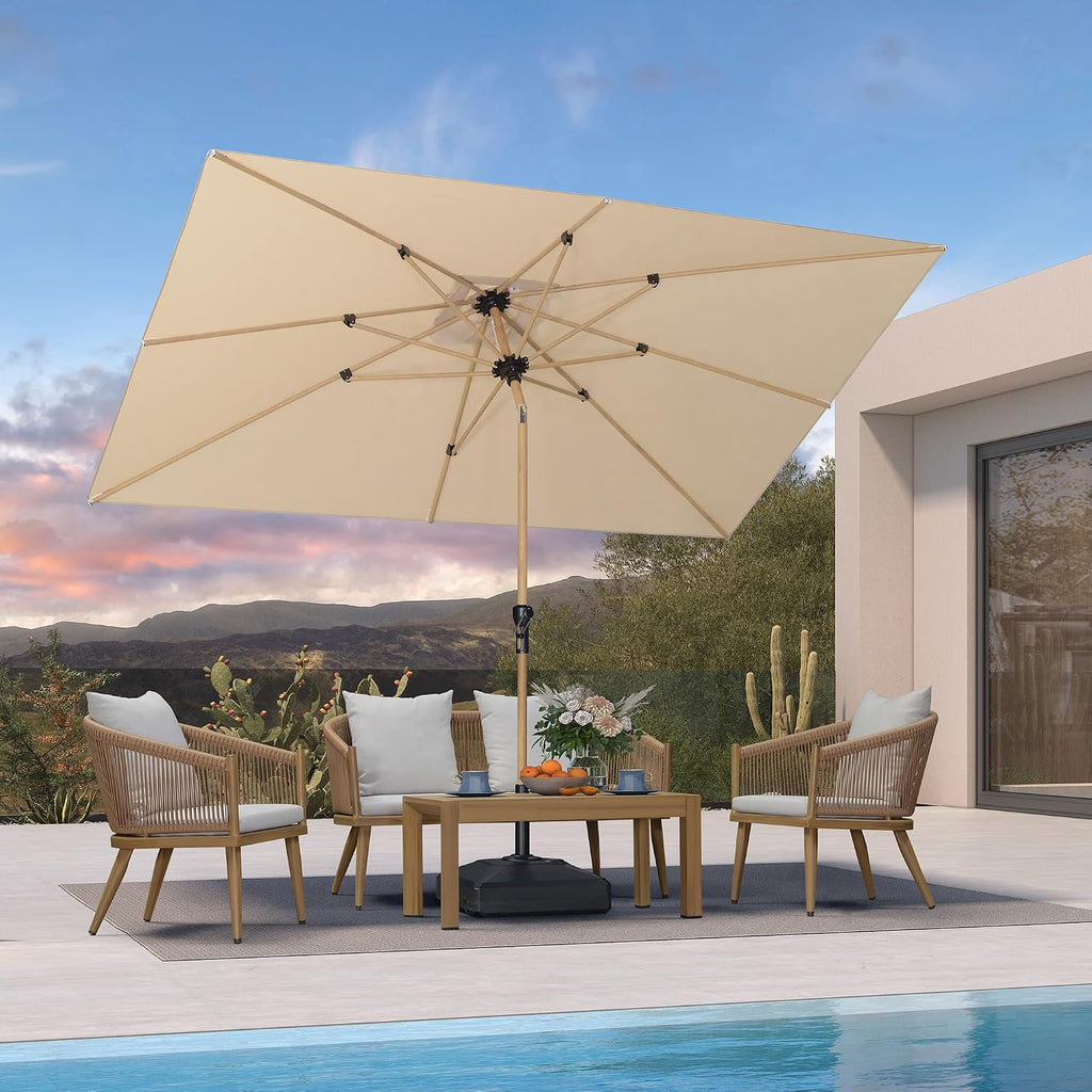 6.5' x 10' Outdoor Umbrella with Base Patio Umbrella Rectangular Outdoor Table Umbrella with Push Button Tilt & Crank