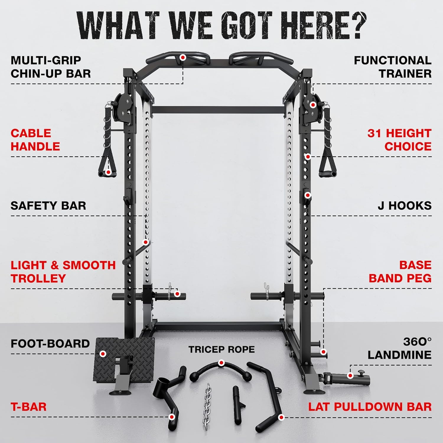 DP01 Power Cage, 2000LBS Squat Rack with Cable Crossover and Dual Independent Pulley System, Full Cage for Full Body