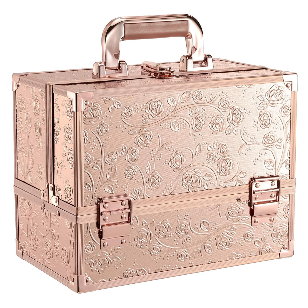 Makeup Case 11.8 Inch Makeup Organizer Case Large Cosmetic Box with Mirror Portable 3 Trays Travel Storage Box for