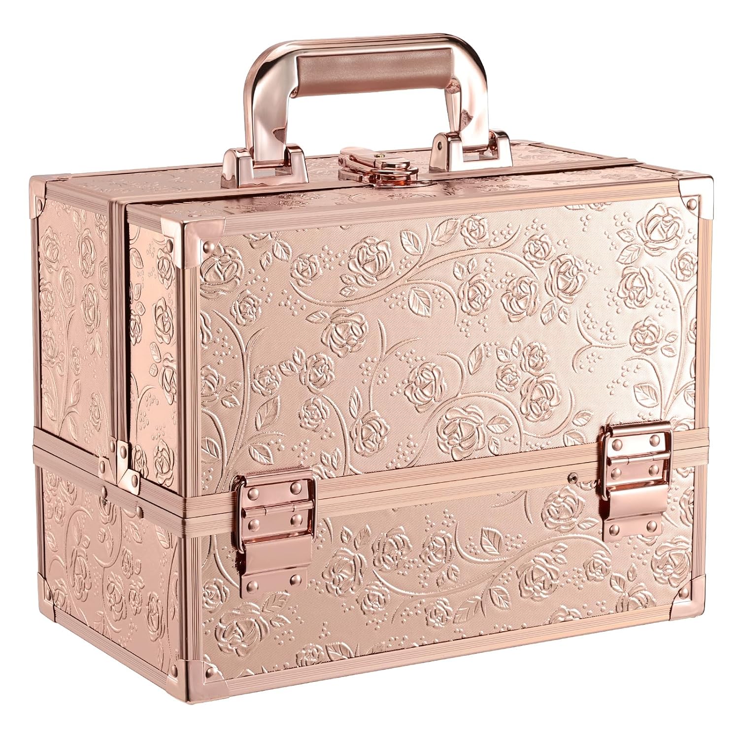 Makeup Case 11.8 Inch Makeup Organizer Case Large Cosmetic Box with Mirror Portable 3 Trays Travel Storage Box for