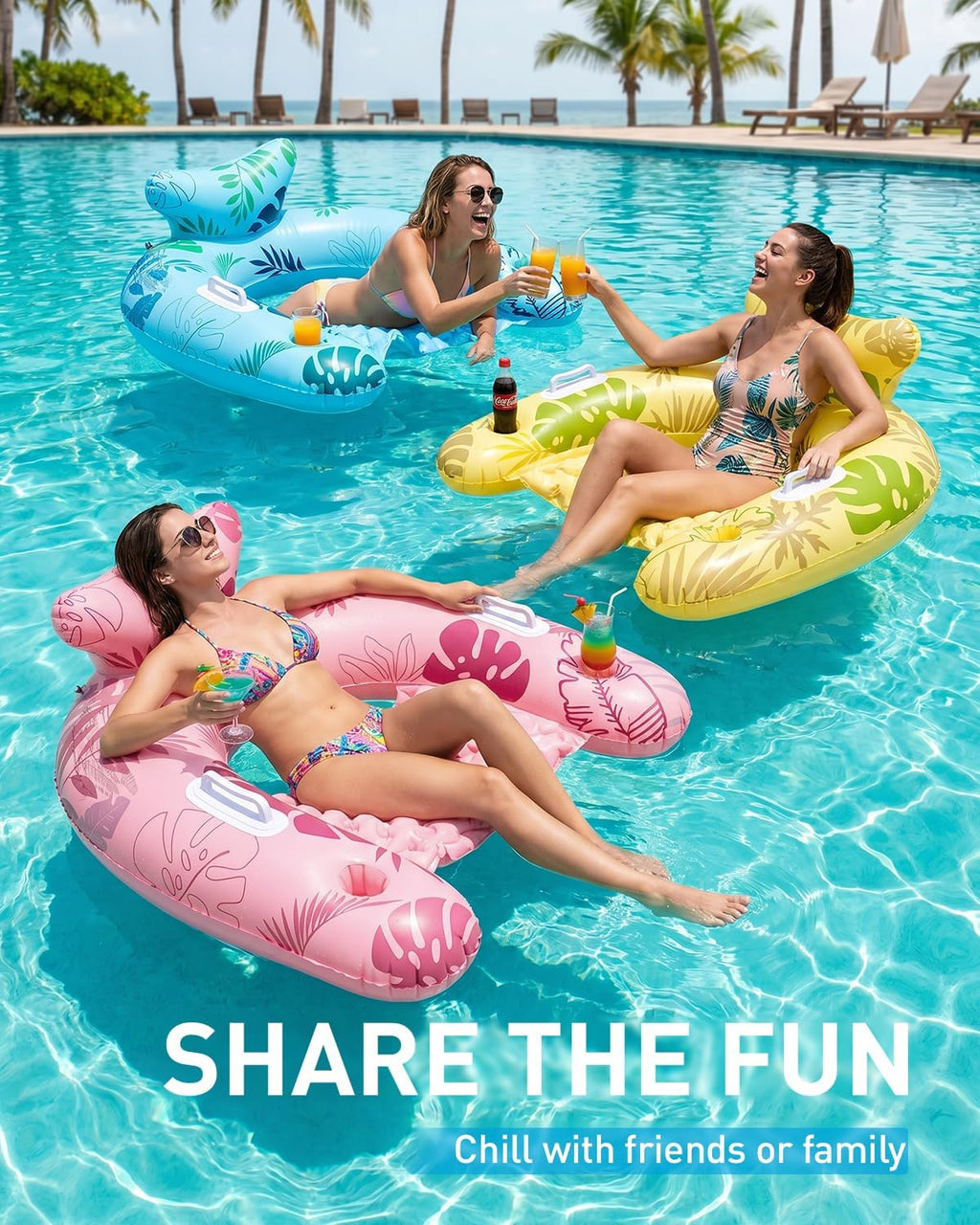Floating Pool Lounger with Cup Holders & Ergonomic Headrest | Inflatable Water Chair for Pool Parties, Lake, Ocean