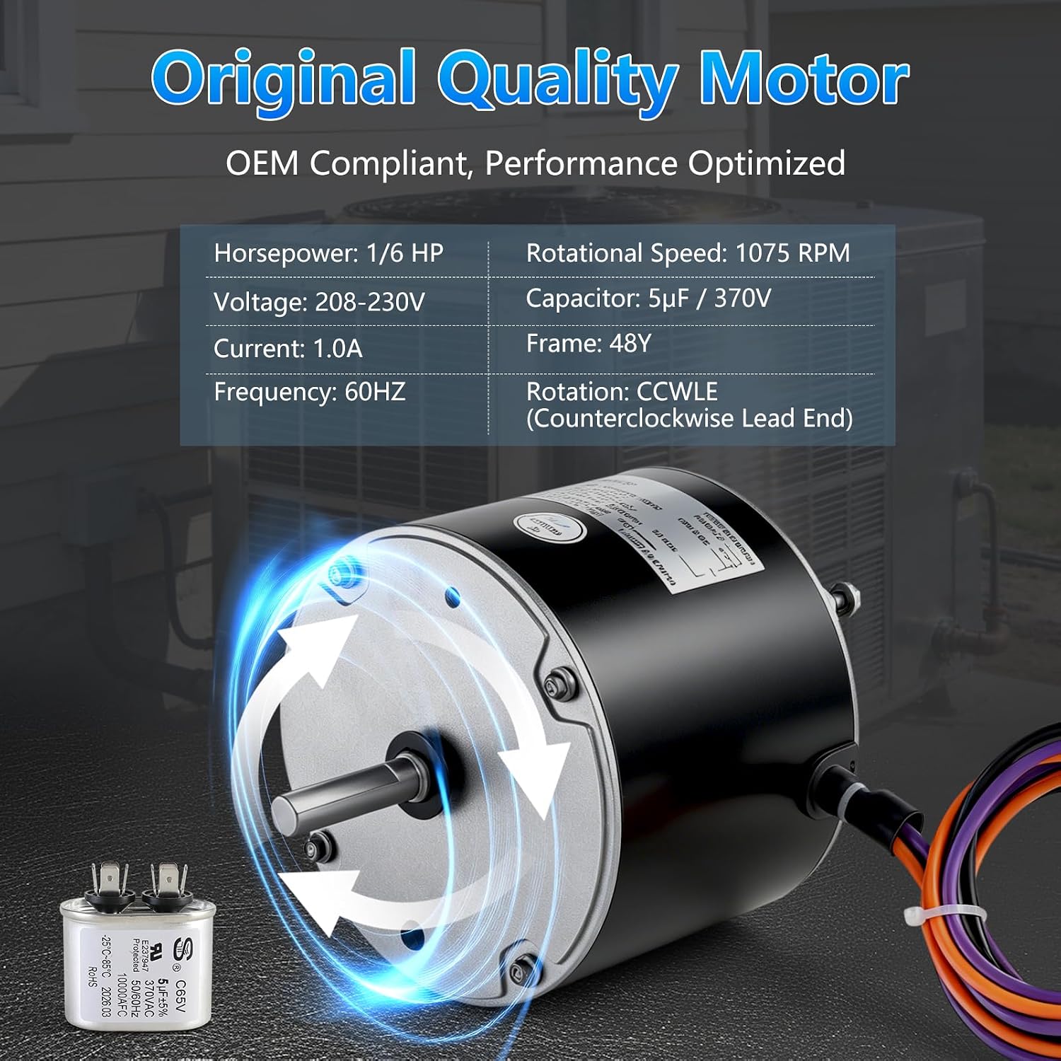 B13400251S B13400251 Condenser Fan Motor 1/6 HP 208-230V 1075 RPM Fan Motor | Replaces for Goodman Amana Janitrol