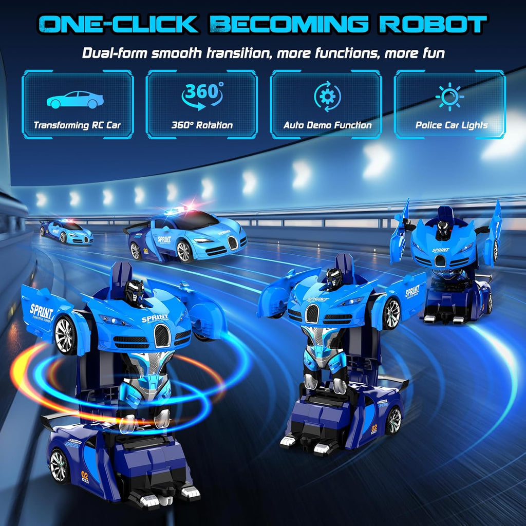 Remote Control Car, One-Click Becoming Robot Transforming Toys Car for Boys, Smooth Deformation, Demo Mode, 360°