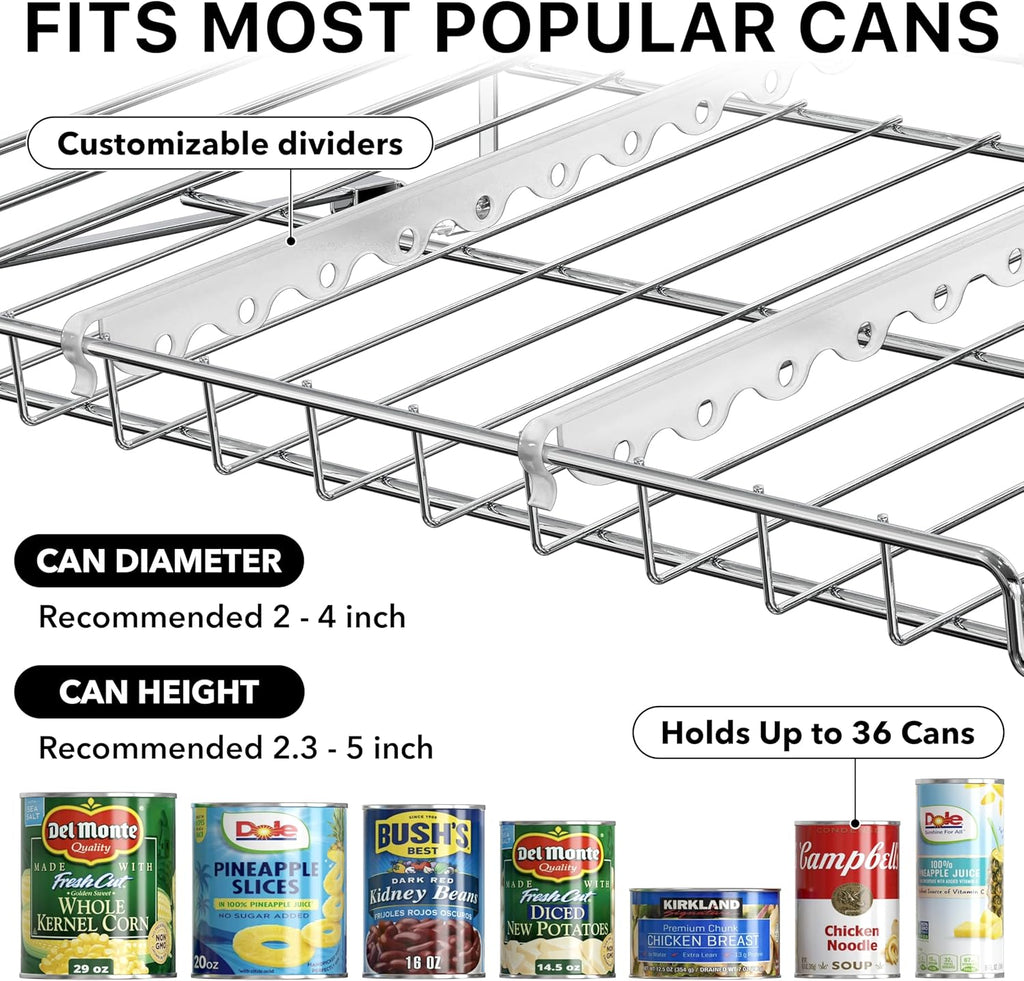 Stackable Can Organizer Rack for Pantry/Cabinet – 11.5" D x 17" W x 13.75" H, Holds 36 Cans, 3-Tier Can Food Storage