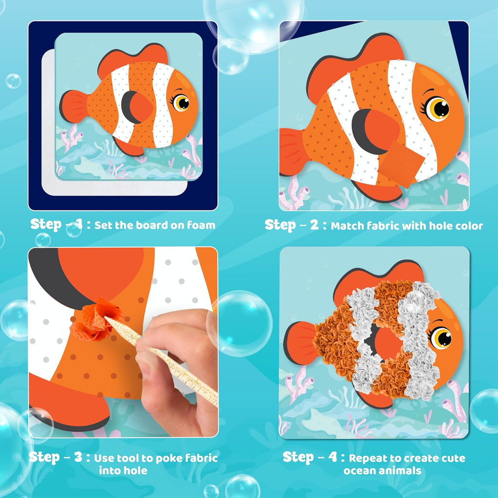Poke Art Ocean Craft Kit for Kids, Boys & Girls Toys, Ages 4-8 | 1200 fabric pieces, travel arts activities &