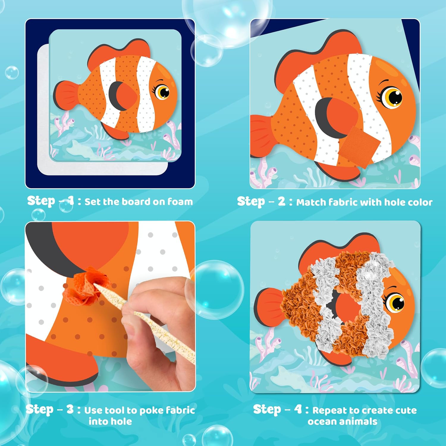Poke Art Ocean Craft Kit for Kids, Boys & Girls Toys, Ages 4-8 | 1200 fabric pieces, travel arts activities &