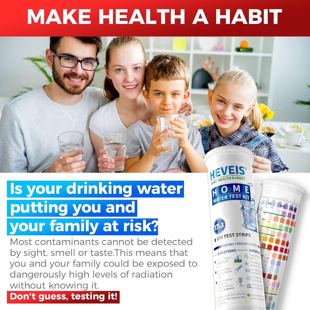 21-in-1 Home Drinking Water Testing Kit - 120 Strips + 4 Bacteria Tests - Tap and Well Water Test Kit, Easy to Test