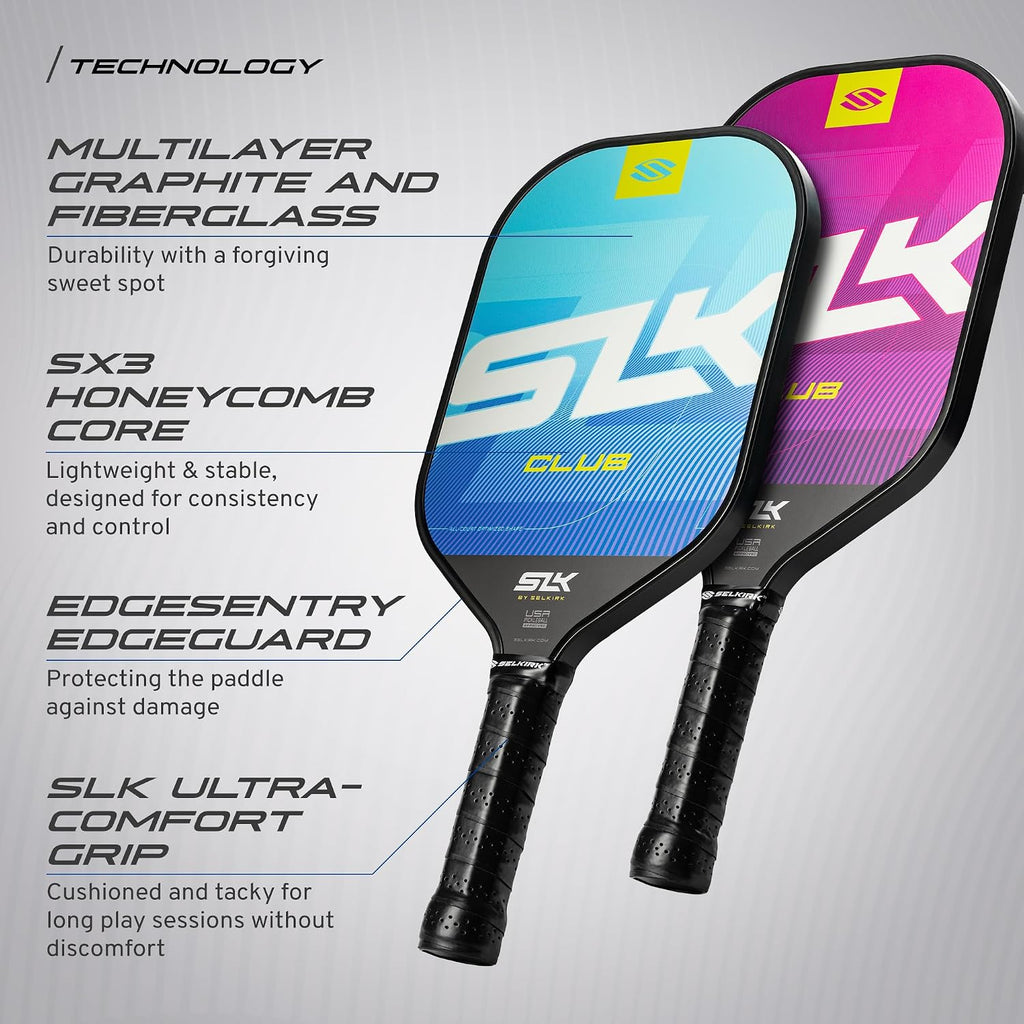 SLK Club Pickleball Paddles Set | Graphite & Fiberglass | A pickle ball paddle set with an SX3 honeycomb core for a