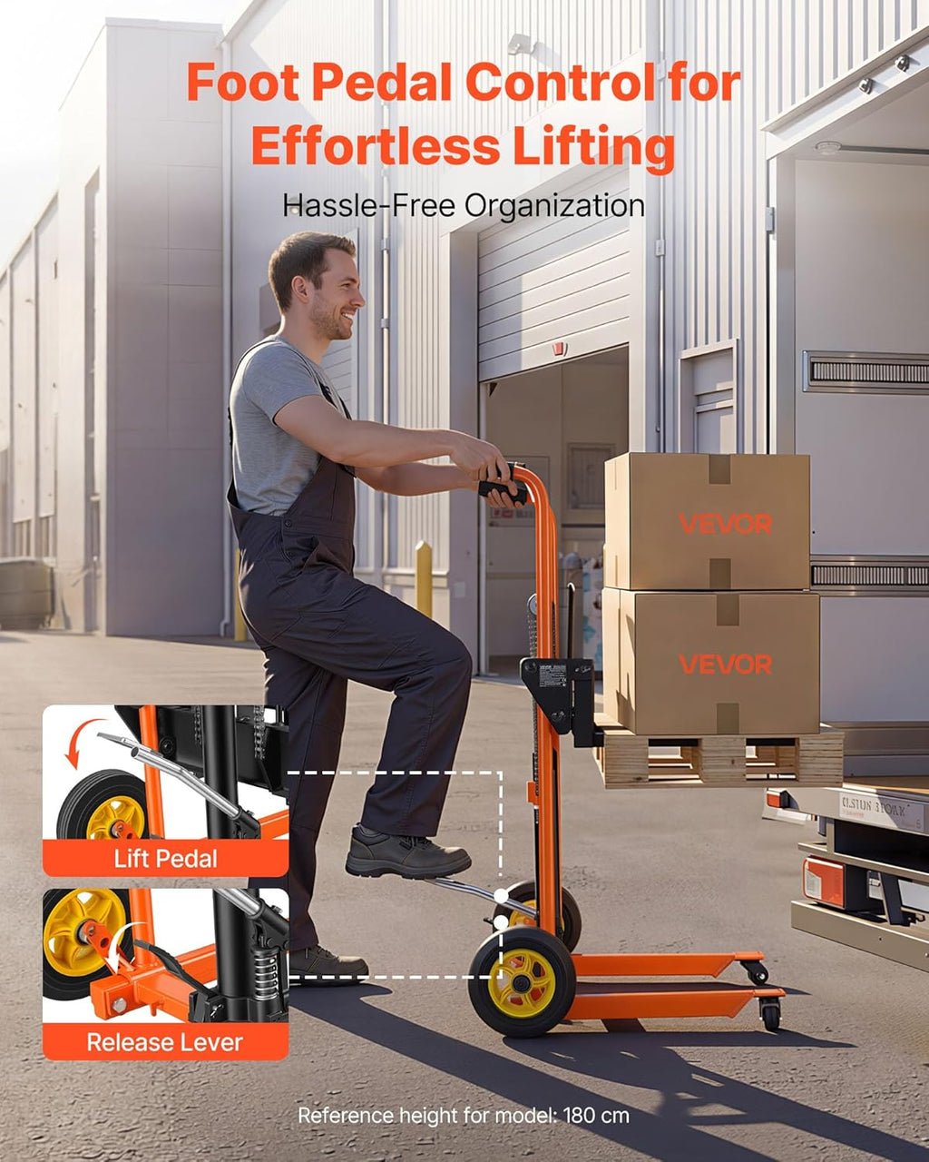 Hydraulic Material Lift Winch Stacker, 450 lbs Load Capacity, 39.4'' Max Lifting Height, Pallet Truck Dolly with Fork