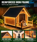 Dog House Outdoor Weatherproof with Iron Frame and Asphalt Roof