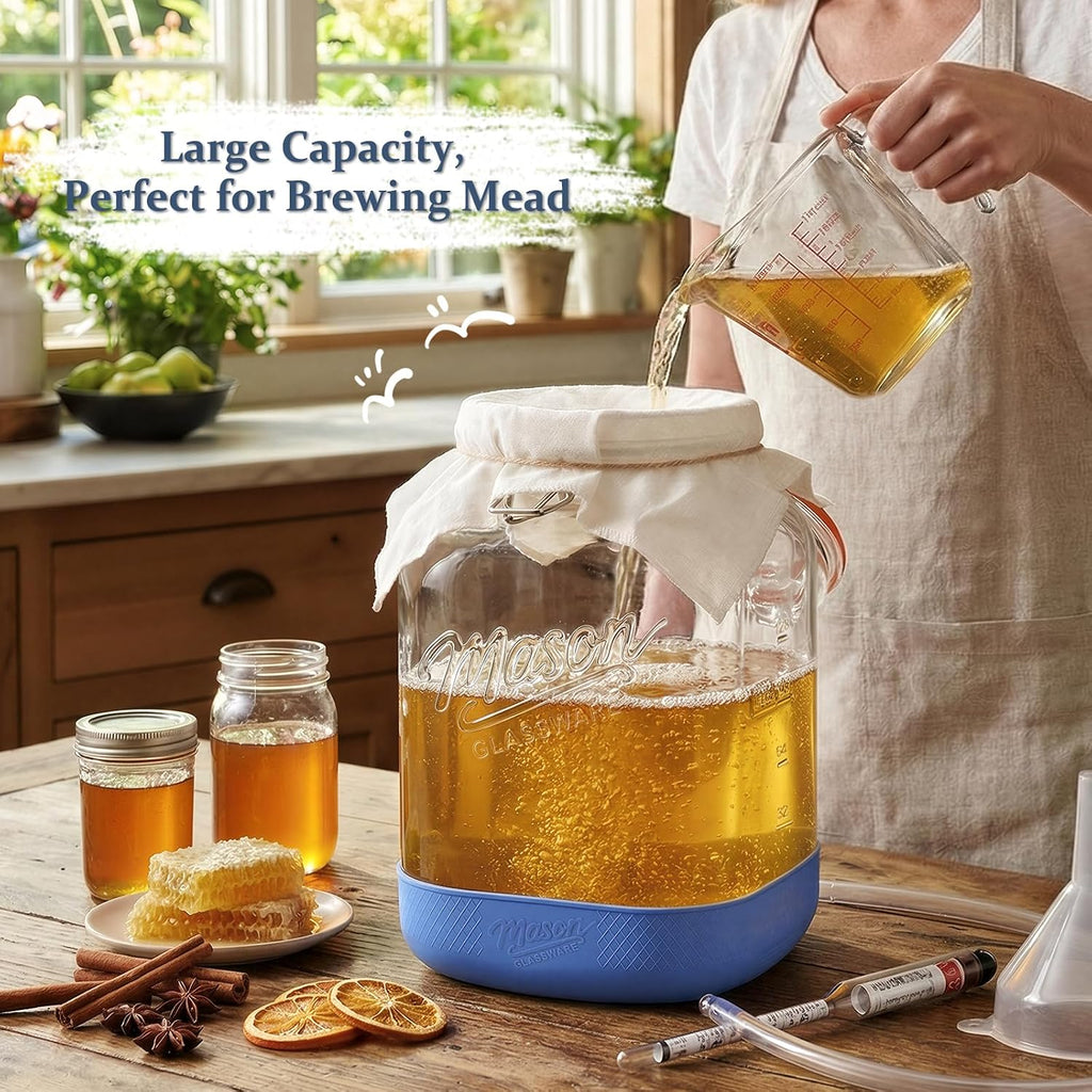 1.5 Gallon Fermentation Jar, Pickling Jars for Sourdough Starter | 3 Airlock, Stainless Steel Handle, 4.3” Wide