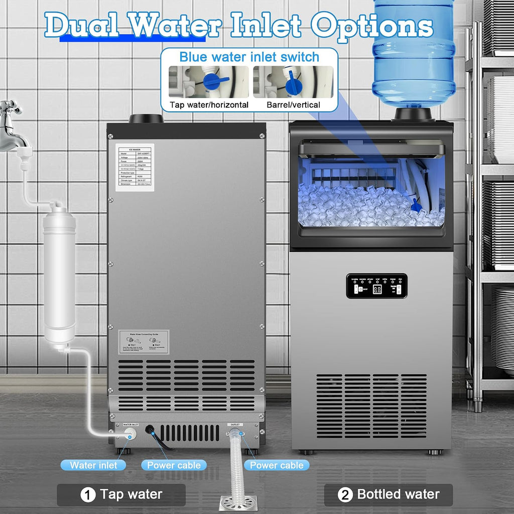 Commercial Ice Maker Machine 100LB/24H with 2 Water Inlet Modes