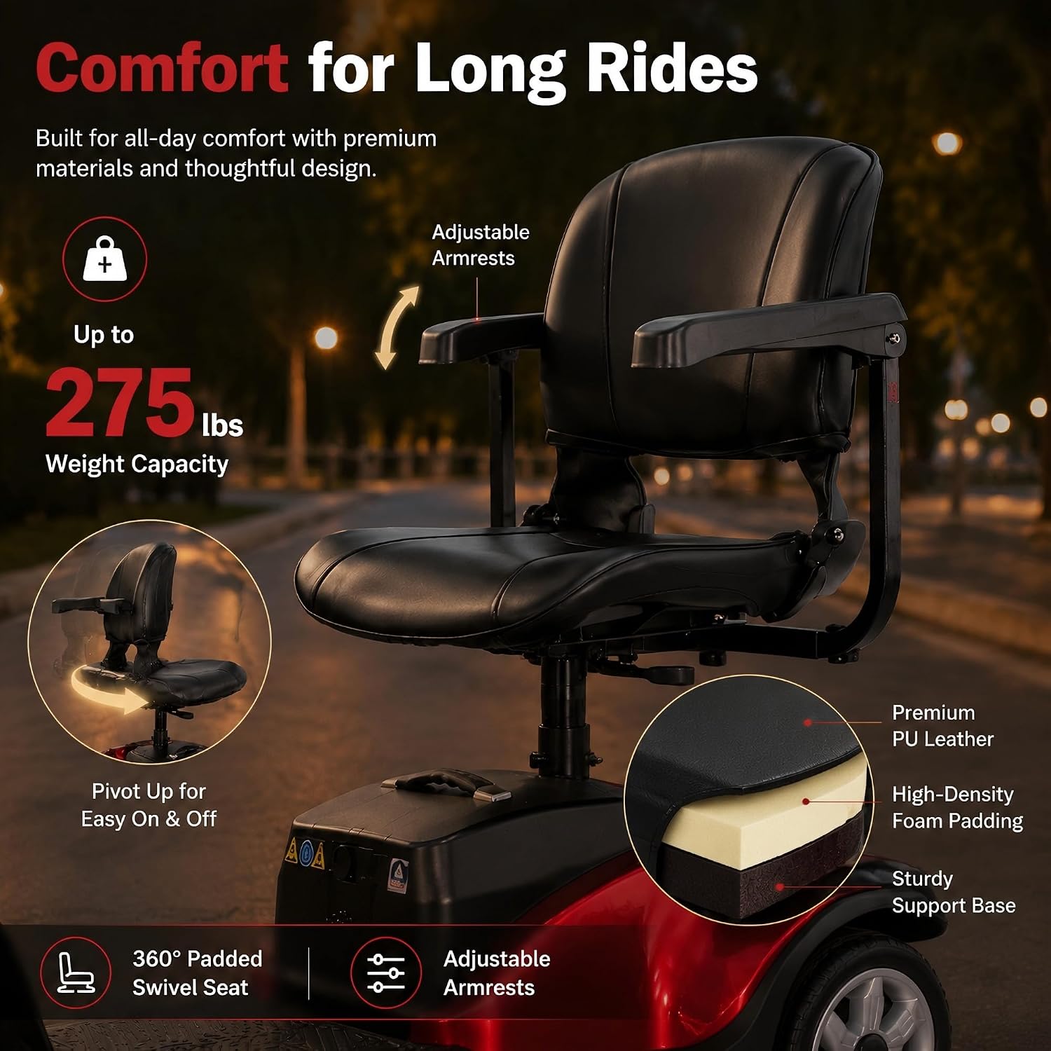 4 Wheel Mobility Scooter for Seniors & Adults with Removable Battery