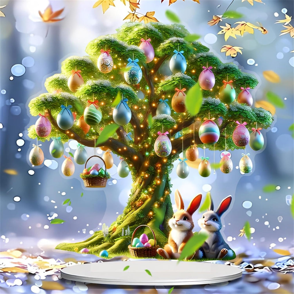 Easter Decorations Easter Tree-Basket Bunny-Egg Decor Figurines Table Ornaments 2D Acrylic Spring Easter Decoration
