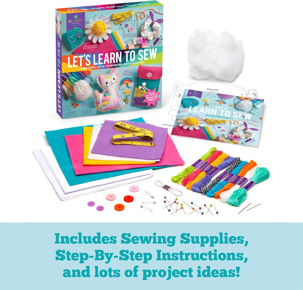 Let’s Learn to Sew – Mini Sewing Kit, Arts and Crafts, Art Supplies, Embroidery Kit for Beginners, Includes Sewing
