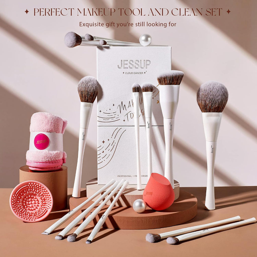 Makeup Brush Gift Set for Women with Sponge Cleaner and Towel T333