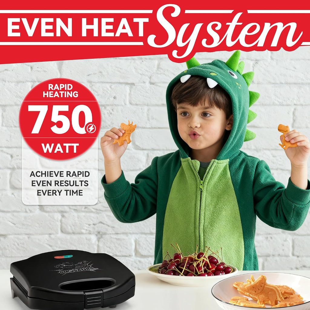 Dinosaur Mini Waffle Maker for Kids, Mini Pancake Maker Machine for Halloween, 8 Different Shaped Dinos in Minutes