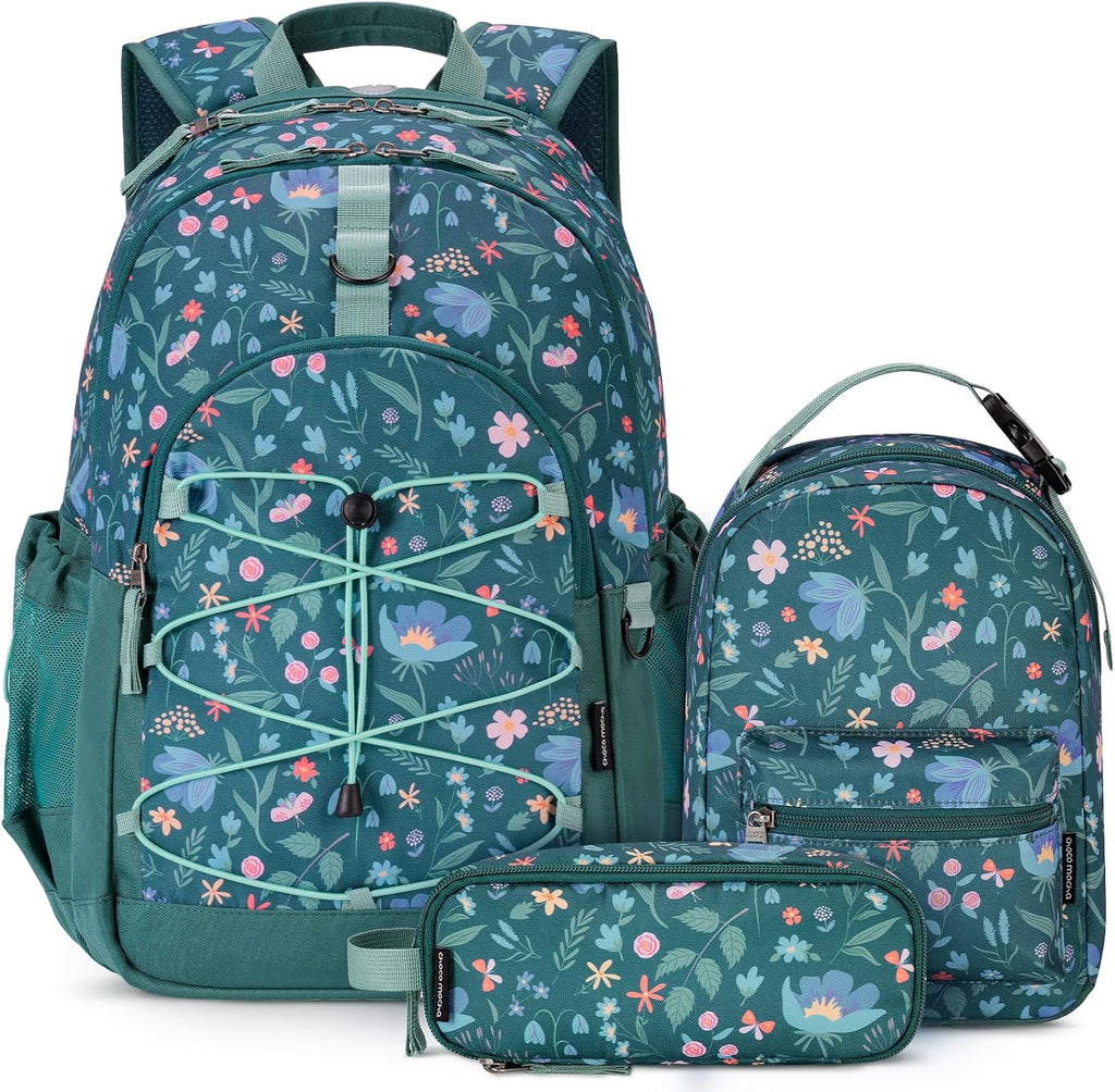 Girls School Backpack Set, Mint Girls Backpack and Lunch Box Set 3 PCS (18 Inch Backpacks