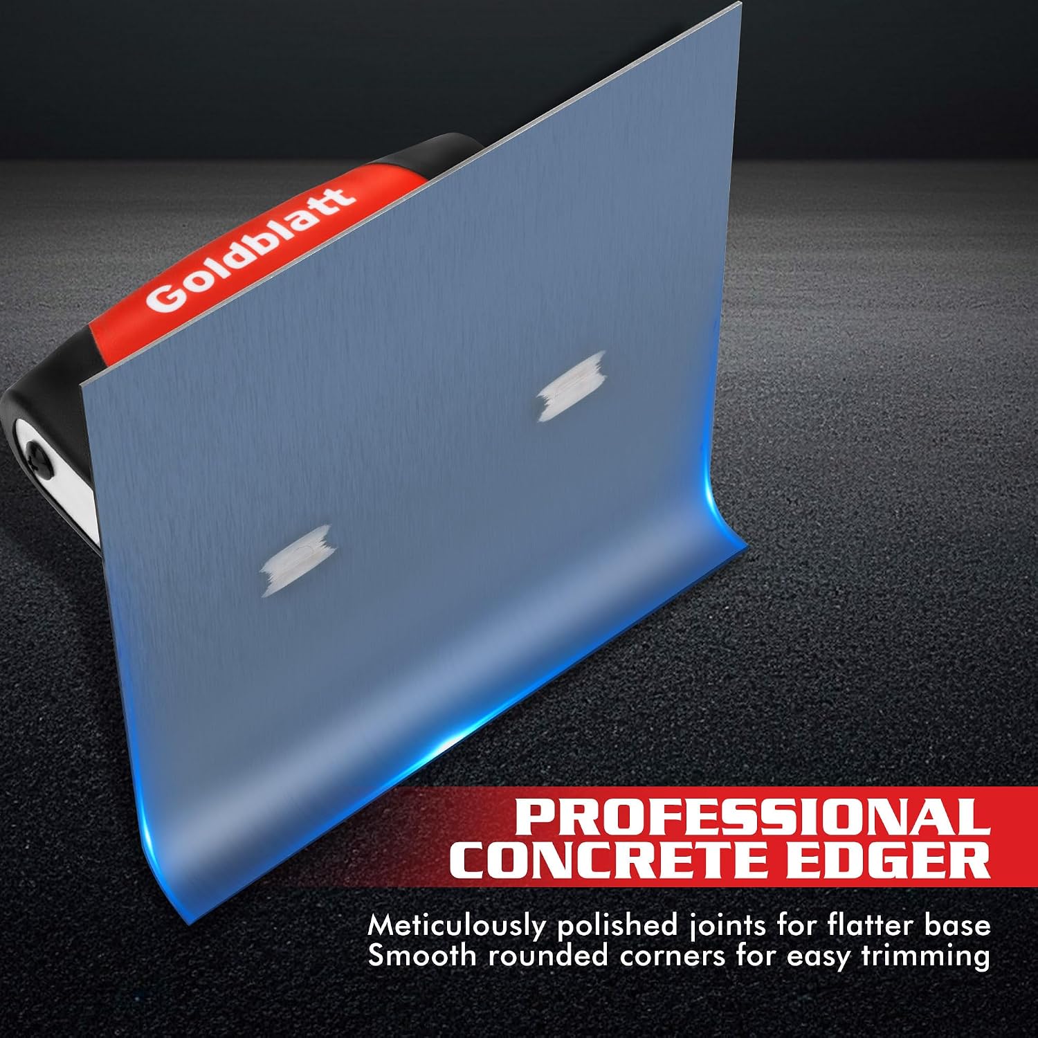 Concrete Edger Tool, 6" x 6" Blue Steel Edger (1/2"R, 5/8"L) | High Carbon Steel Concrete Finishing Tools, Masonry