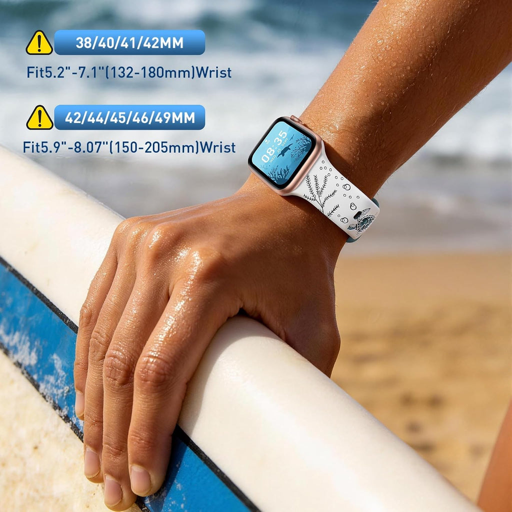 Cute Sea Turtle Engraved Band Compatible with Apple Watch Bands Women Men | Soft Silicone 38mm 40mm 41mm 42mm 44mm