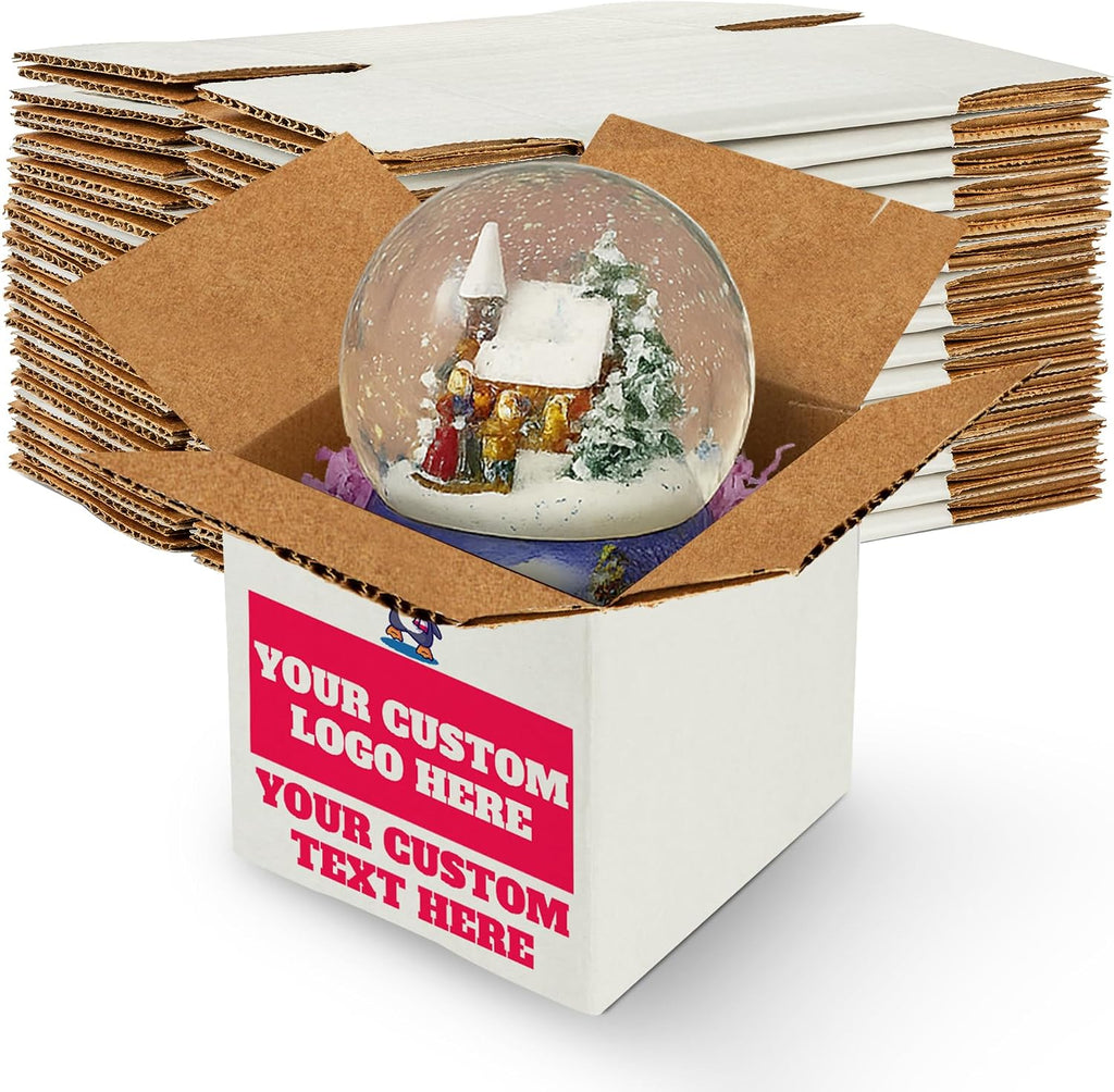 Custom Printed White Cardboard Shipping Boxes 7" x 7" x 7" - Personalized Mailing Boxes and for Gifting