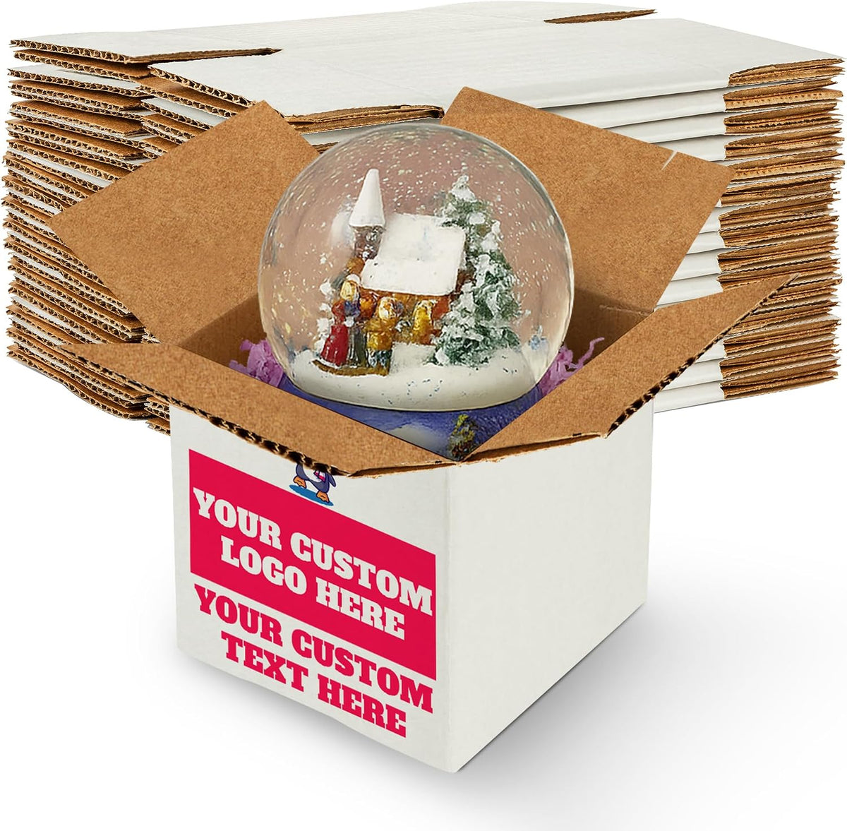 Custom Printed White Cardboard Shipping Boxes 7" x 7" x 7" - Personalized Mailing Boxes and for Gifting