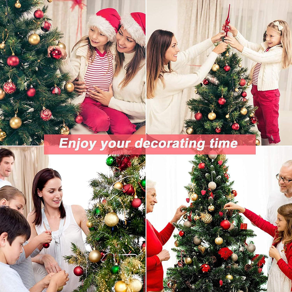 Christmas Tree Ornaments Set 78 Pack Red and Green Gold Christmas Baubles | Christmas Ball Shatterproof Hanging Tree