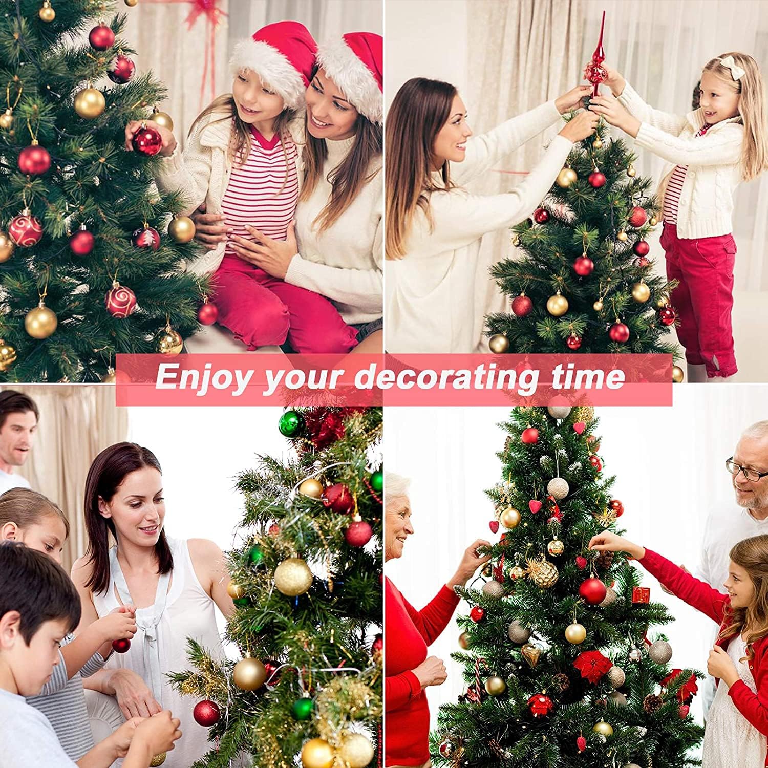 Christmas Tree Ornaments Set 78 Pack Red and Green Gold Christmas Baubles | Christmas Ball Shatterproof Hanging Tree