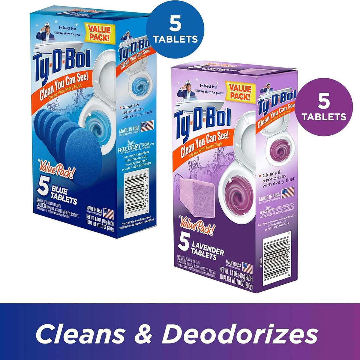 Bleach-Free Toilet Bowl Cleaner Tablets, Lavender & Blue, 10 Pack