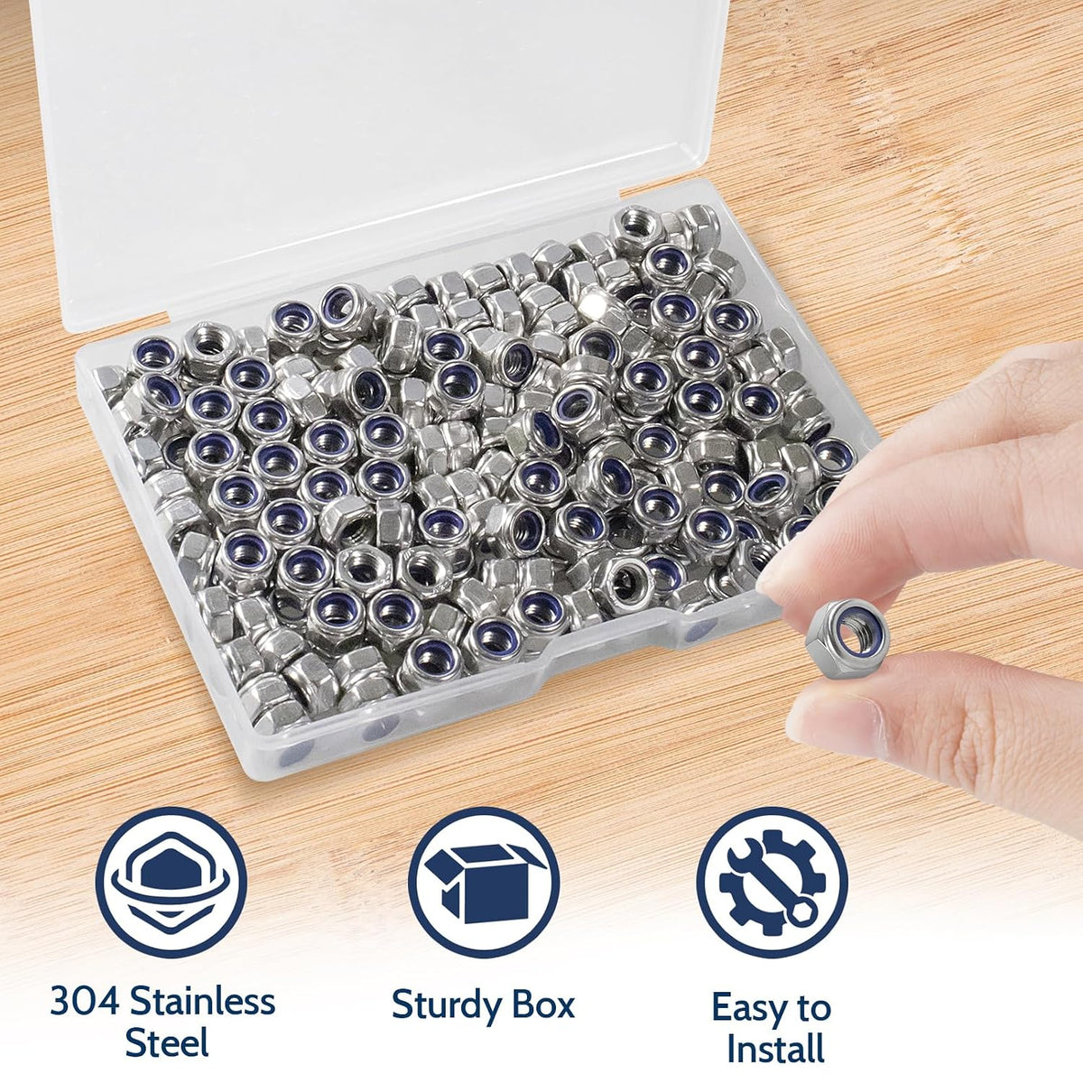 M5-0.8 Lock Nut, 190Pcs Stainless Steel Nylock Insert Locking Nuts