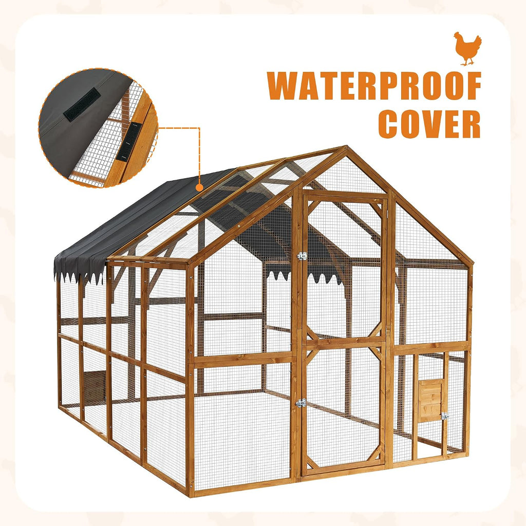 110" Large Walk-in Chicken Coop Enclosure with Waterproof Roof- Spacious Outdoor Yard, Pet Cage Playpen Farm Poultry