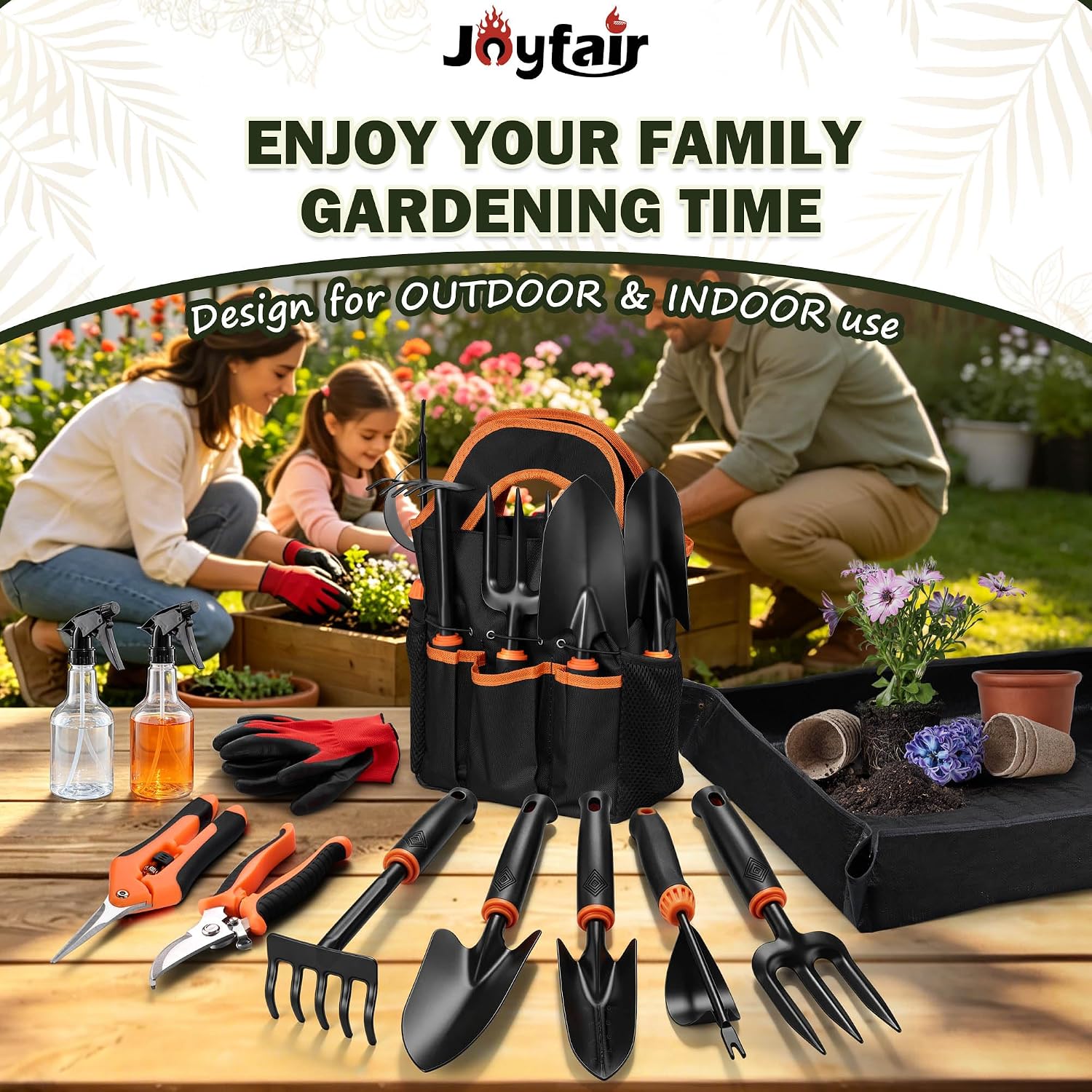 Gardening Tools, 12 Pcs Heavy Duty Garden Tools Set with Repotting Mat, Transplant Shovel, Hand Rake, Pruning Shears