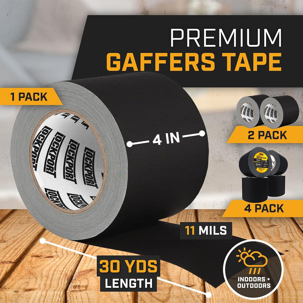 Black Gaffers Tape 4 Inch x 30 Yards - 2 Pack Pro Matte Gaff Tape