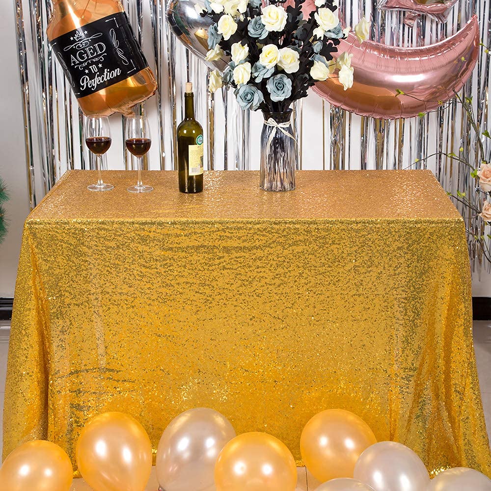 Gold Sequin Tablecloth, Glitter Table Cover 90x132 Inch Rectangle