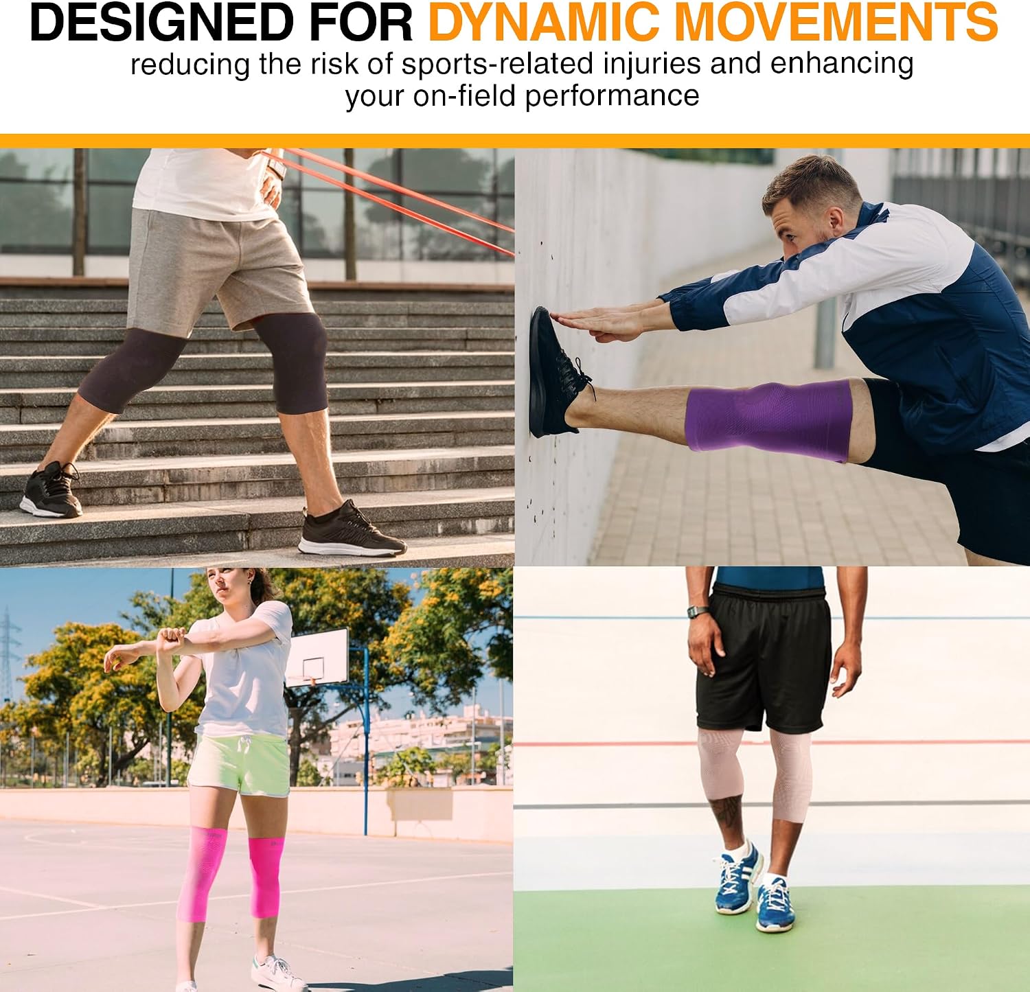 Medium Size - Black | 1 Pair Knee Compression Sleeve & 1 Pair Ankle Brace | Compression Support for Men & Women |
