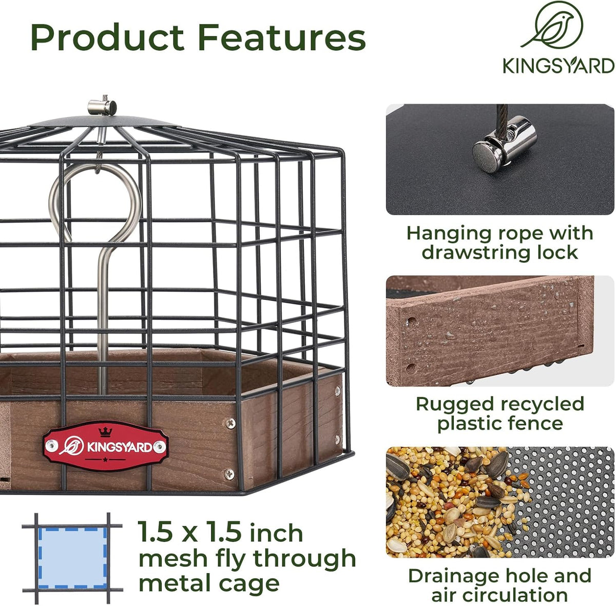 Squirrel Proof Platform Bird Feeder, Metal Mesh Tray