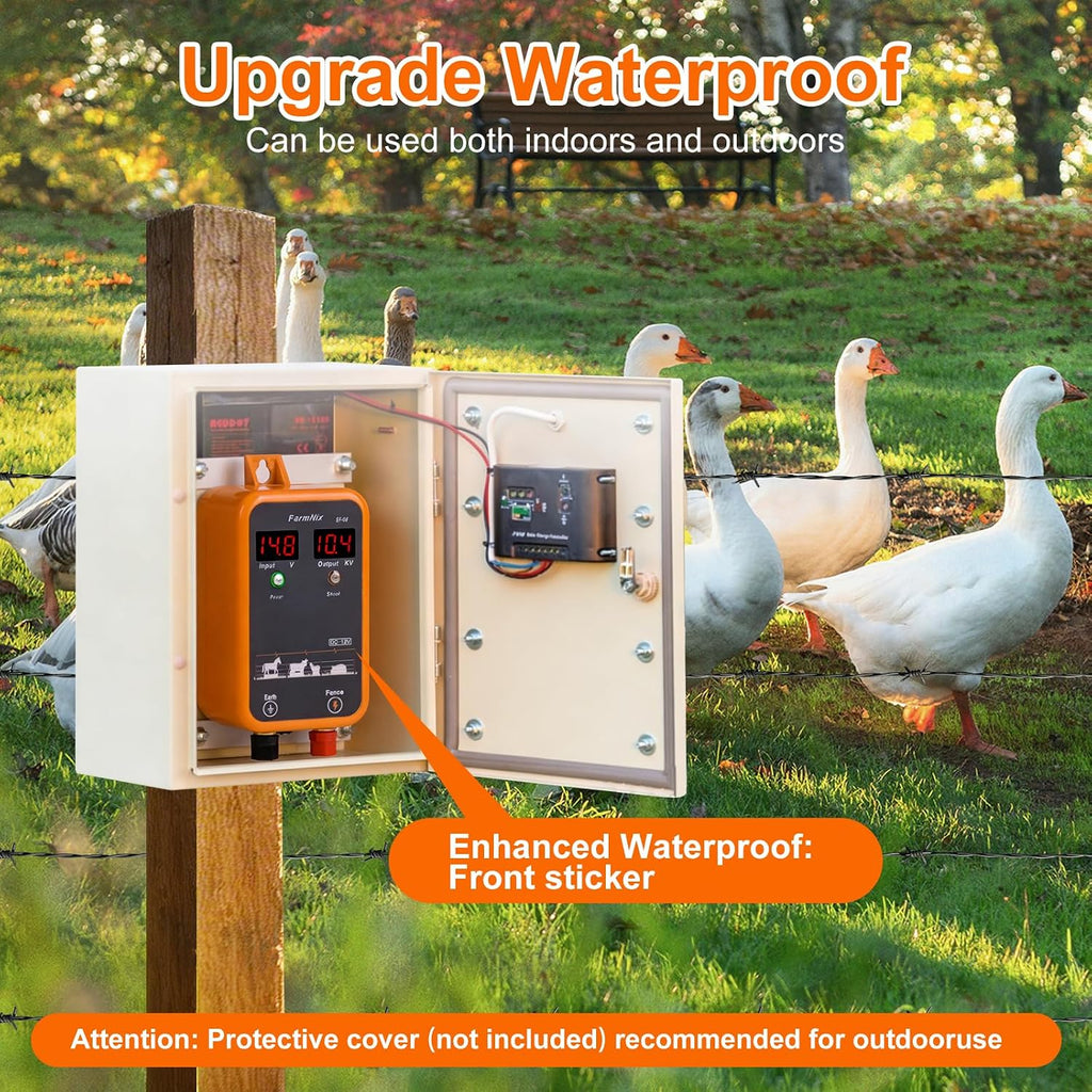 FarmNix 10KV Electric Fence Charger with LED Indicator, 5 Miles Electric Fence 1 Joules Pulse Energy,Waterproof