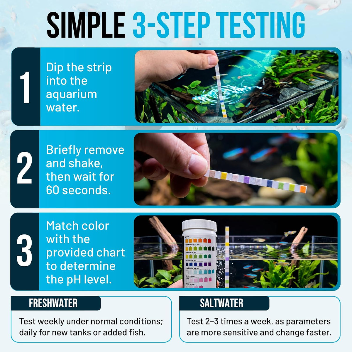 9-In-1 Aquarium Test Strips – 100 Strips for Freshwater & Saltwater | Tests pH, Nitrate, Nitrite, Hardness, Chlorine
