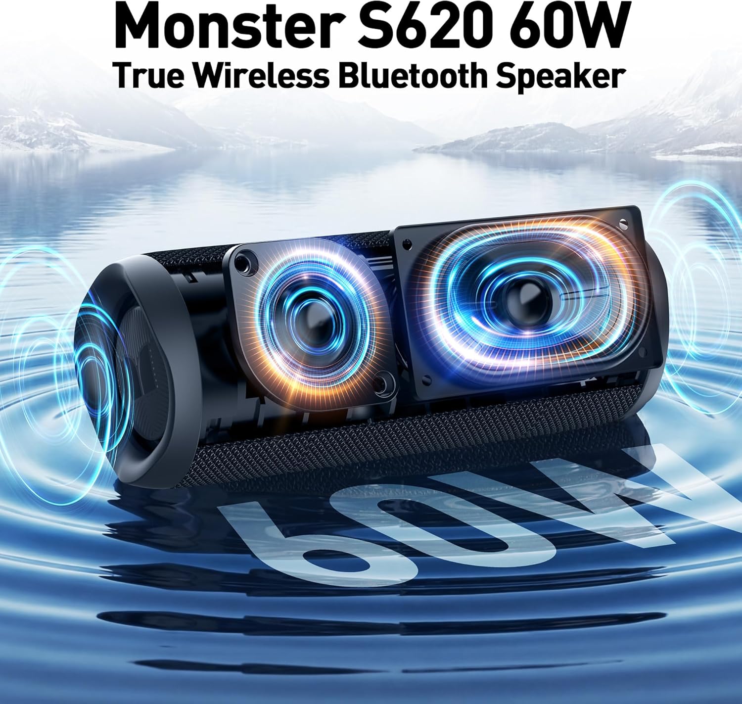 Bluetooth Speaker, Wireless Portable Outdoor Bluetooth Speakers, 60W True Wireless Stereo IPX8 Waterproof, Dual